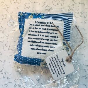 Prayer Quilt 4”x4” with Cross inside, tag, Safety pin and sealed bag